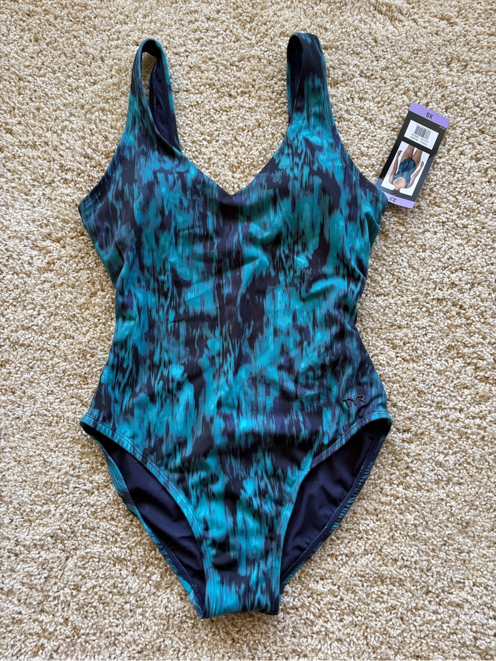 TYR Controlfit One Piece Swimsuit Blue Green Abstract Print UPF 50+ NWT XS‎